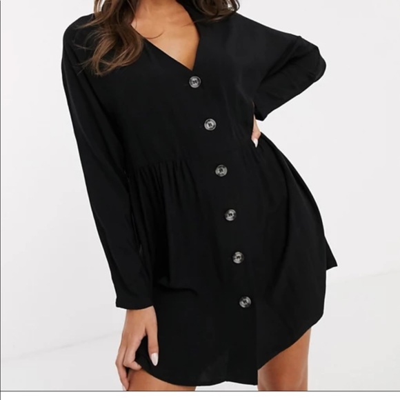 ASOS Button Front V Neck Mini Smocked Dress SZ 16